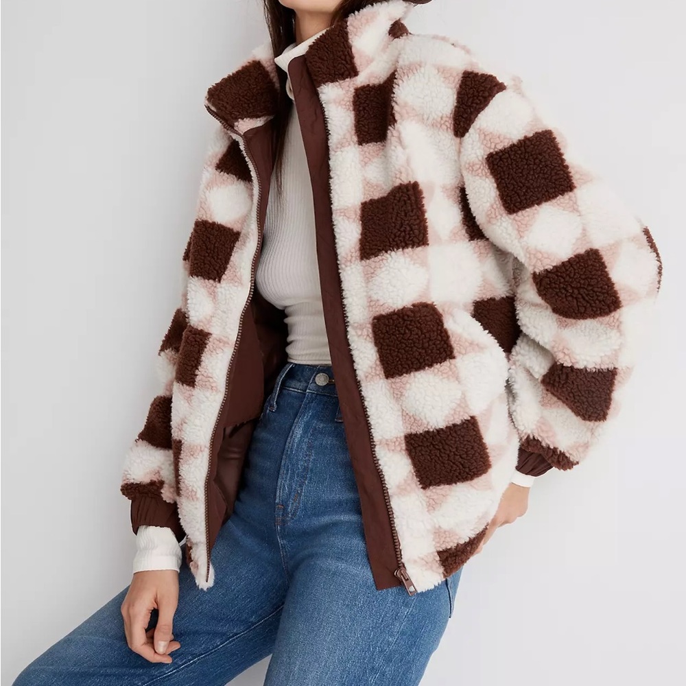 Madewell Sherpa quilted bomber jacket in patchwork stars XS